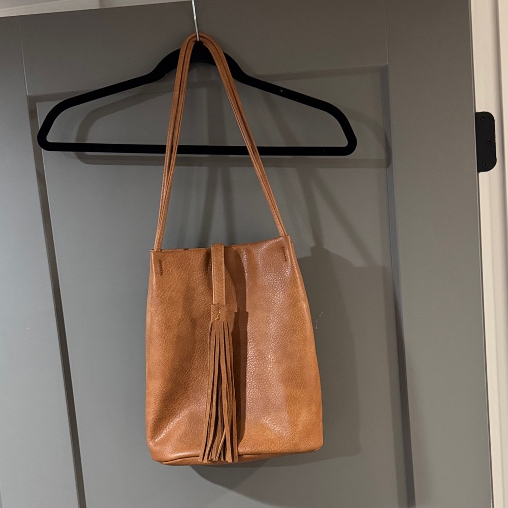 Tan Bucket Bag with Tassel